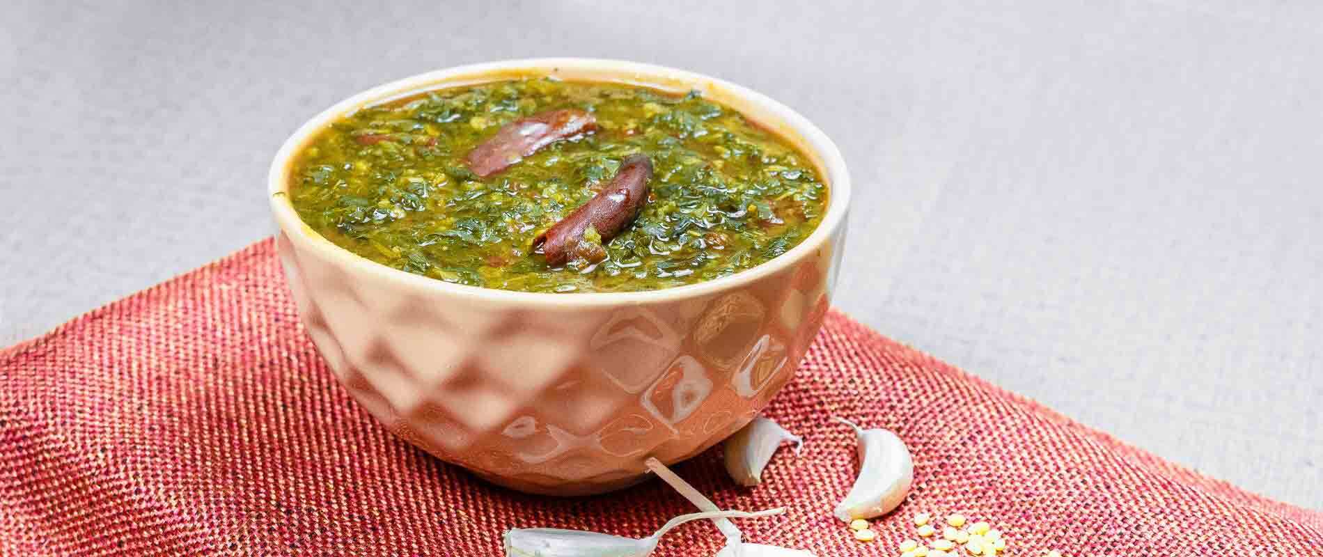red chaulai with yellow moong dal