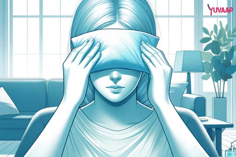 Person using a cool compress to soothe eyes instead of rubbing