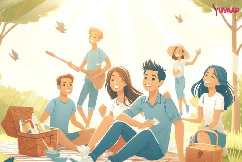 Group of elderly friends laughing together in a park, illustrating social connection.