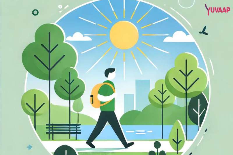 Senior man enjoying a walk in nature to combat fatigue and promote aging health.