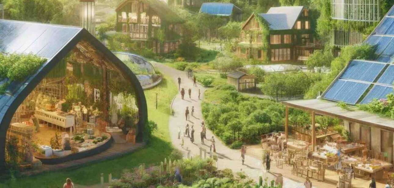 Illustration of a guide to sustainable living, featuring eco-friendly practices