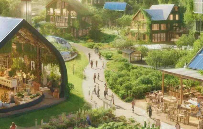 Illustration of a guide to sustainable living, featuring eco-friendly practices