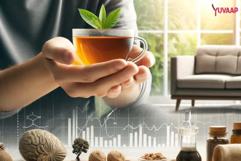 Elderly man avoiding coffee, choosing herbal tea to limit caffeine intake.