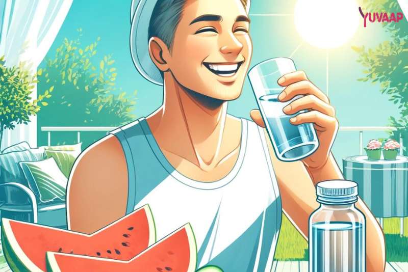 Person drinking water to stay hydrated and reduce eye heat during a heatwave