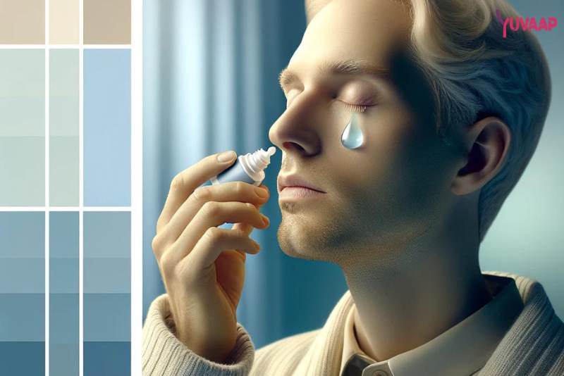 Person applying lubricating eye drops for relief during heatwave