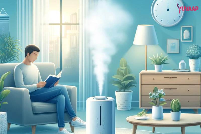 Person using humidifier to maintain eye moisture during a heatwave